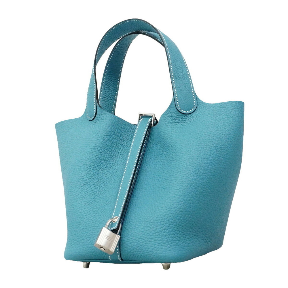 Hermes Picotin Lock PM handbag, Taurillon Clemence leather, New Blue Jean, G ...
